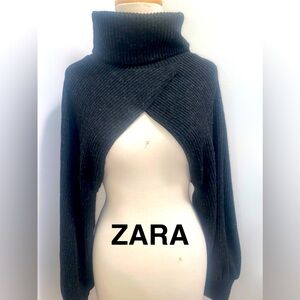 ZARA Women's Dark Gray Ribbed Turtleneck Armwarmers Sweater - Size M -EUC